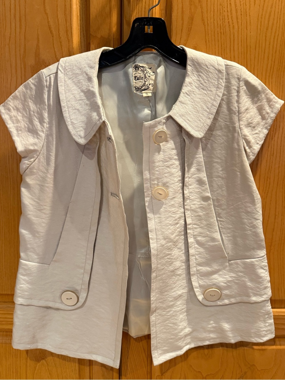 Tulle Original Clothing Shimmery Cream Jacket Cap Sleeve Size Small - Picture 2 of 6